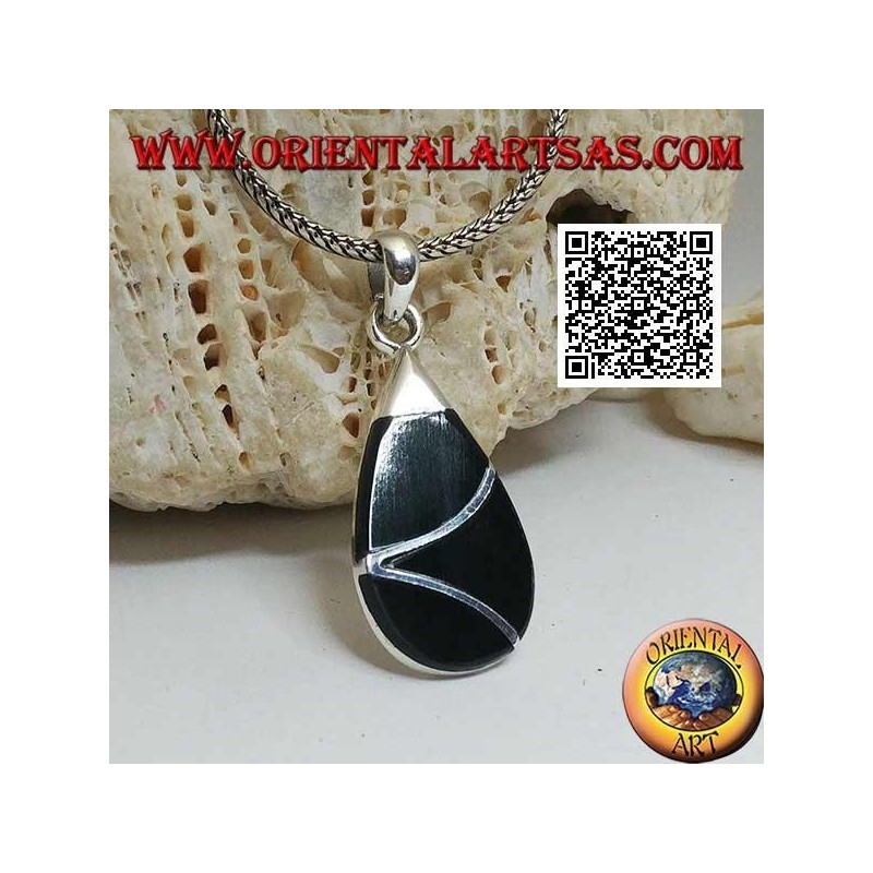 Ciondolo in argento a goccia con onice e linea sinuosa intersecante