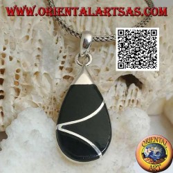Pendentif goutte en argent avec onyx et ligne entrecroisée sinueuse