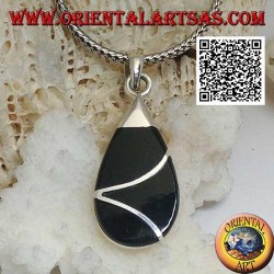 Pendentif goutte en argent avec onyx et ligne entrecroisée sinueuse