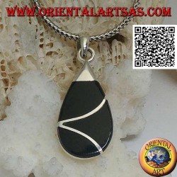 Pendentif goutte en argent avec onyx et ligne entrecroisée sinueuse