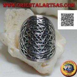 Silver shield ring engraved with Sri Yantra in the lotus flower (yantra or chakra from the cult of the goddess Tripurasundarī)