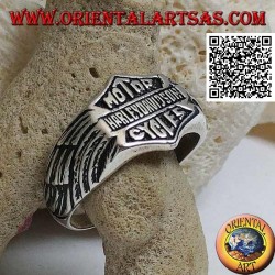 Silberring mit Motor Harley Davidson Cycles-Emblem mit seitlich eingravierten Flügeln