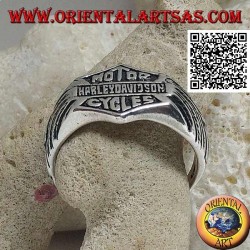 Silberring mit Motor Harley Davidson Cycles-Emblem mit seitlich eingravierten Flügeln