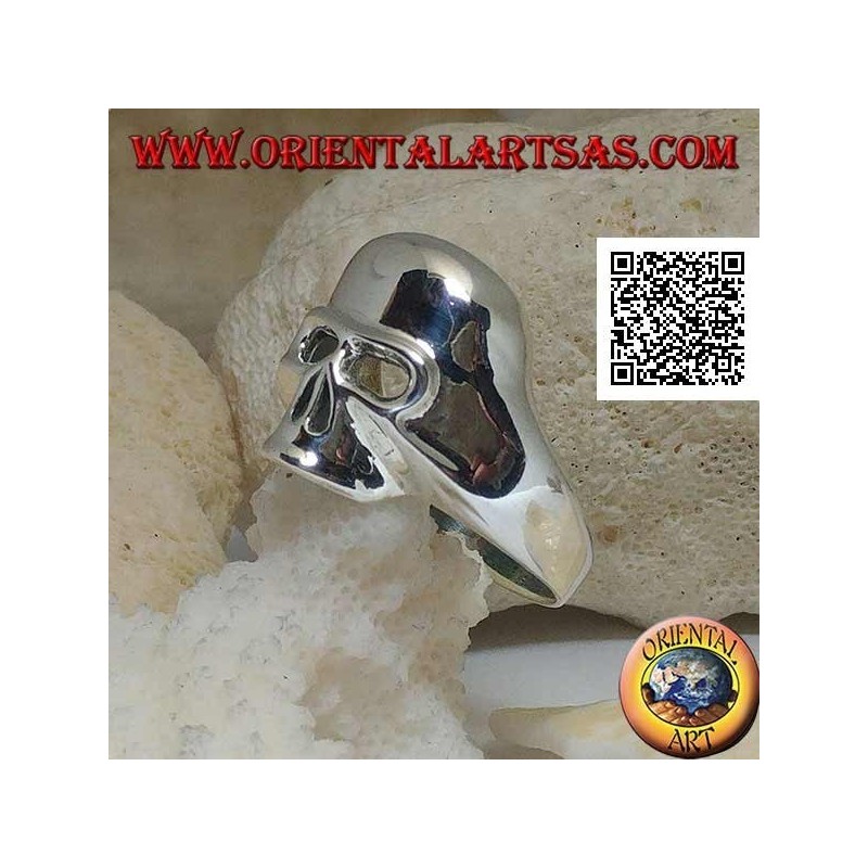 Anello in argento liscio a forma di teschio senza mandibola, denti e naso