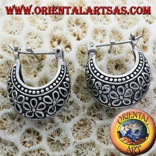 earrings crescent circle openwork flowers in small silver