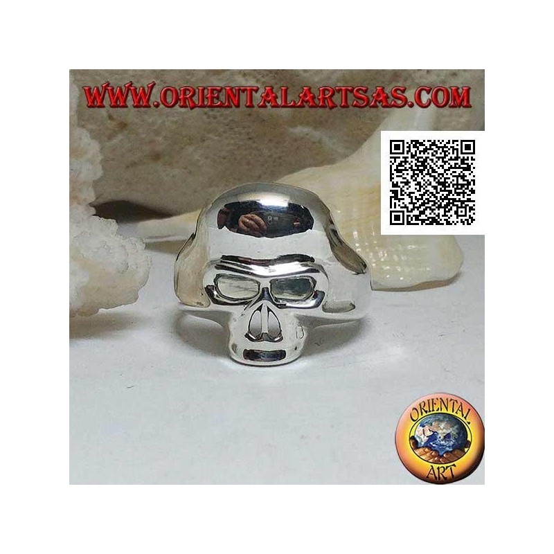 Smooth silver ring in the shape of a skull without jaw, teeth and nose