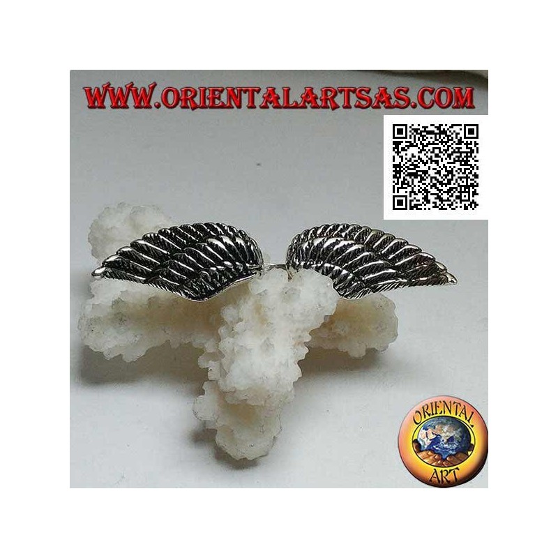 Anillo de plata con doble extensión y alas de ángel abiertas