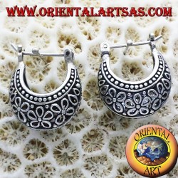 Ohrringe Mondsichel Kreis durchbrochenen Blumen in kleinen Silber