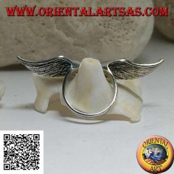 Anillo de plata con doble extensión y alas de ángel abiertas