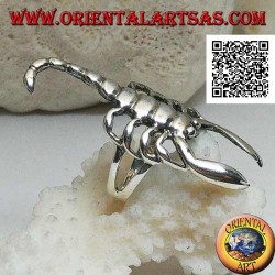 Silver ring with scorpion in smooth offensive position (large)