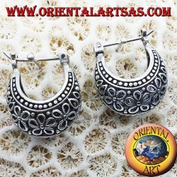 earrings crescent circle openwork flowers in small silver