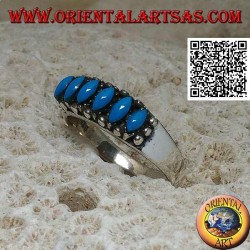 Anillo de plata con 6 lanzadera cabujón turquesa rodeado de bolas
