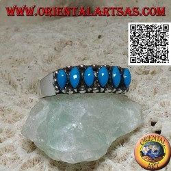 Anillo de plata con 6 lanzadera cabujón turquesa rodeado de bolas