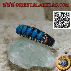 Silberring mit 6 Cabochon Shuttle Türkis, umgeben von Kugeln