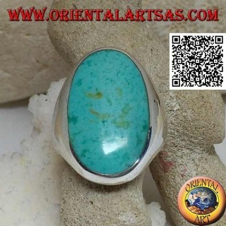 Anillo de plata con gran turquesa ovalada en engaste liso y esencial (13)