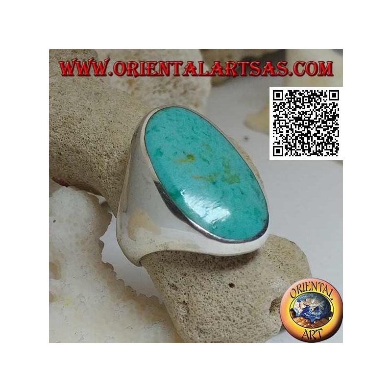 Anillo de plata con gran turquesa ovalada en engaste liso y esencial (13)