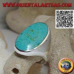 Silver ring with large oval turquoise on smooth and essential setting (13)