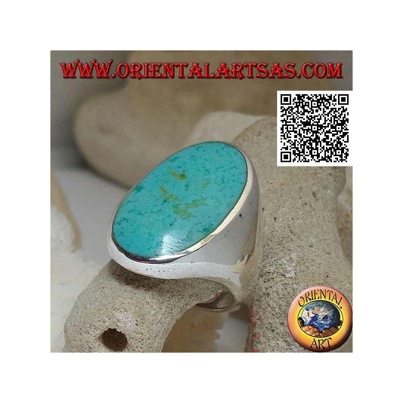 Anillo de plata con gran turquesa ovalada en engaste liso y esencial (13)