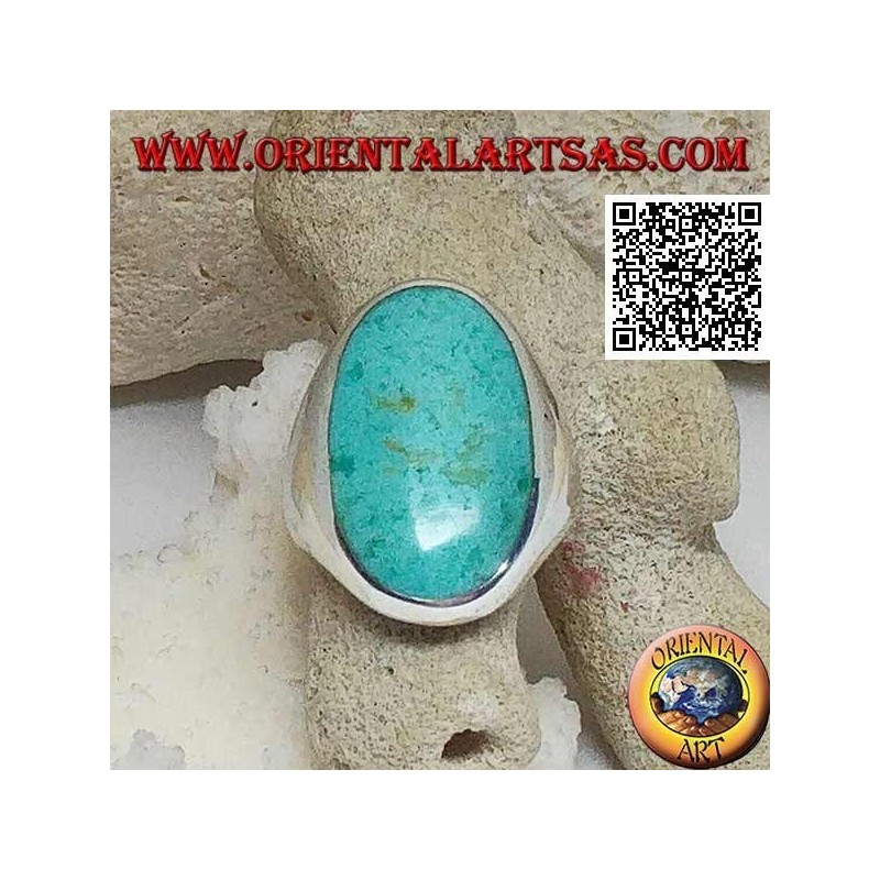 Silver ring with large oval turquoise on smooth and essential setting (13)