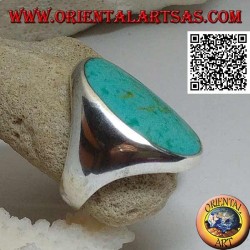 Silberring mit großem ovalem Türkis auf glatter und essentieller Fassung (13)