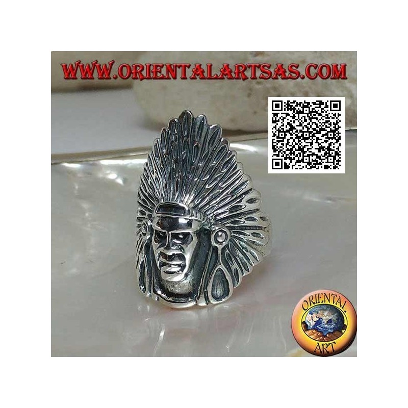 Silberner indianischer Kopfring mit hohem Federkopfschmuck