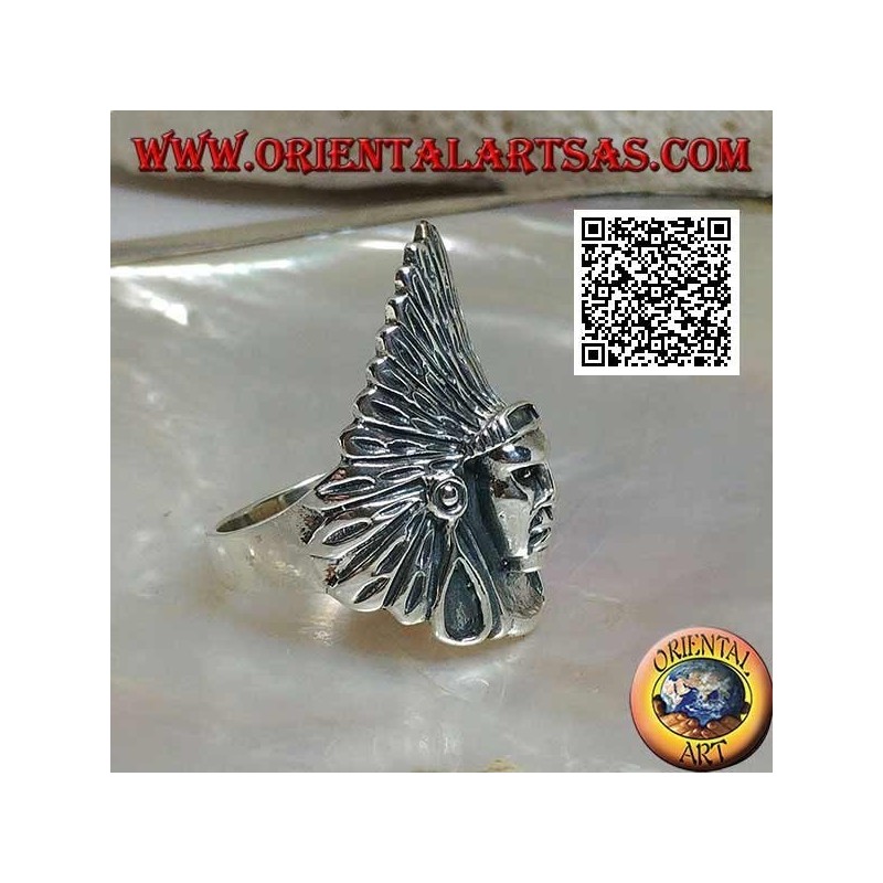 Anneau de tête indien amérindien en argent avec coiffe haute en plumes