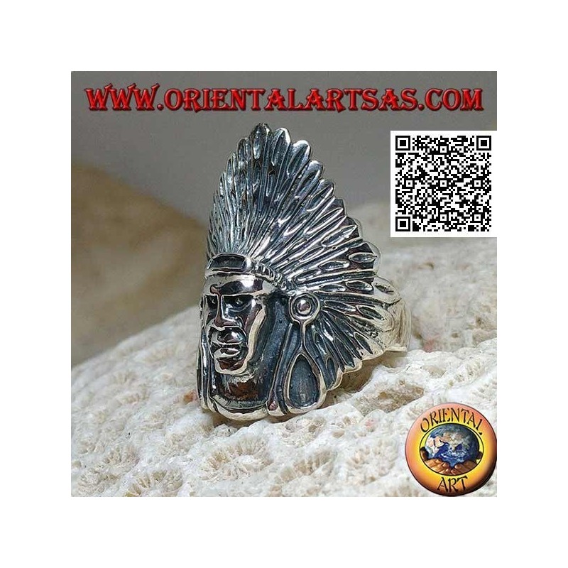 Silberner indianischer Kopfring mit hohem Federkopfschmuck