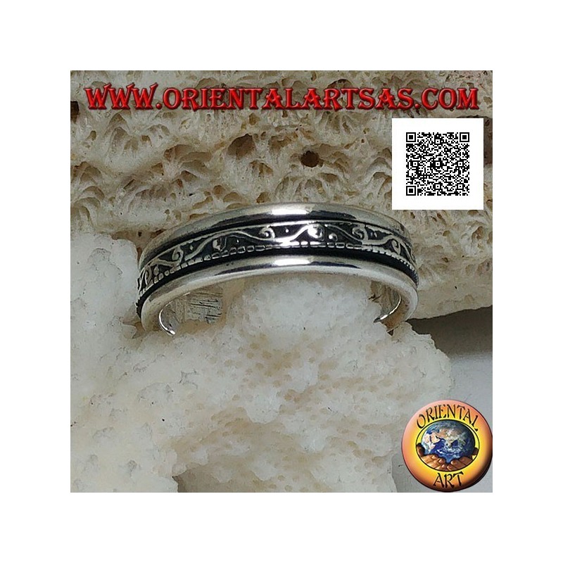 Anti-Stress rotierender Silberbandring, Welle mit Spiralen im Basrelief