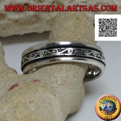 Anti-Stress rotierender Silberbandring, Welle mit Spiralen im Basrelief