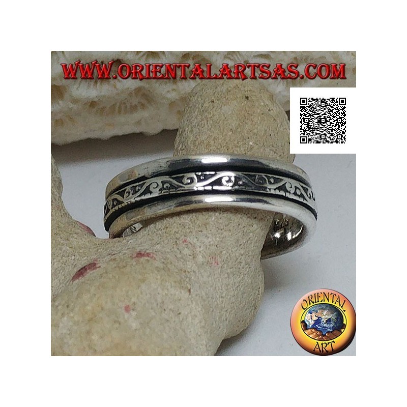 Anti-Stress rotierender Silberbandring, Welle mit Spiralen im Basrelief