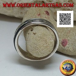 Anti-Stress rotierender Silberbandring, Welle mit Spiralen im Basrelief