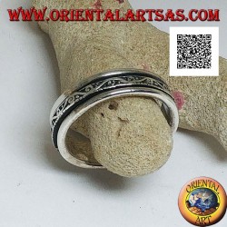Anti-Stress rotierender Silberbandring, Welle mit Spiralen im Basrelief