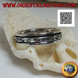 Anti-Stress rotierender Silberbandring, Welle mit Spiralen im Basrelief