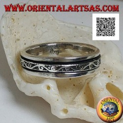 Anti-Stress rotierender Silberbandring, Welle mit Spiralen im Basrelief