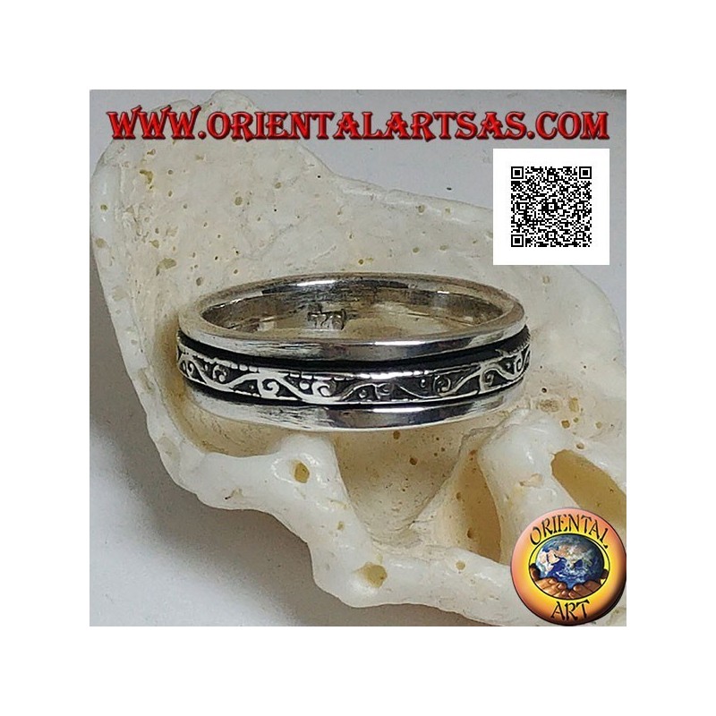 Anti-Stress rotierender Silberbandring, Welle mit Spiralen im Basrelief