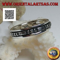 Anti-stress rotating silver ring, geometric succession in bas-relief