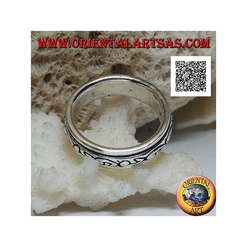 Bague en argent tournante anti-stress, série de U en gras arrondi gravé