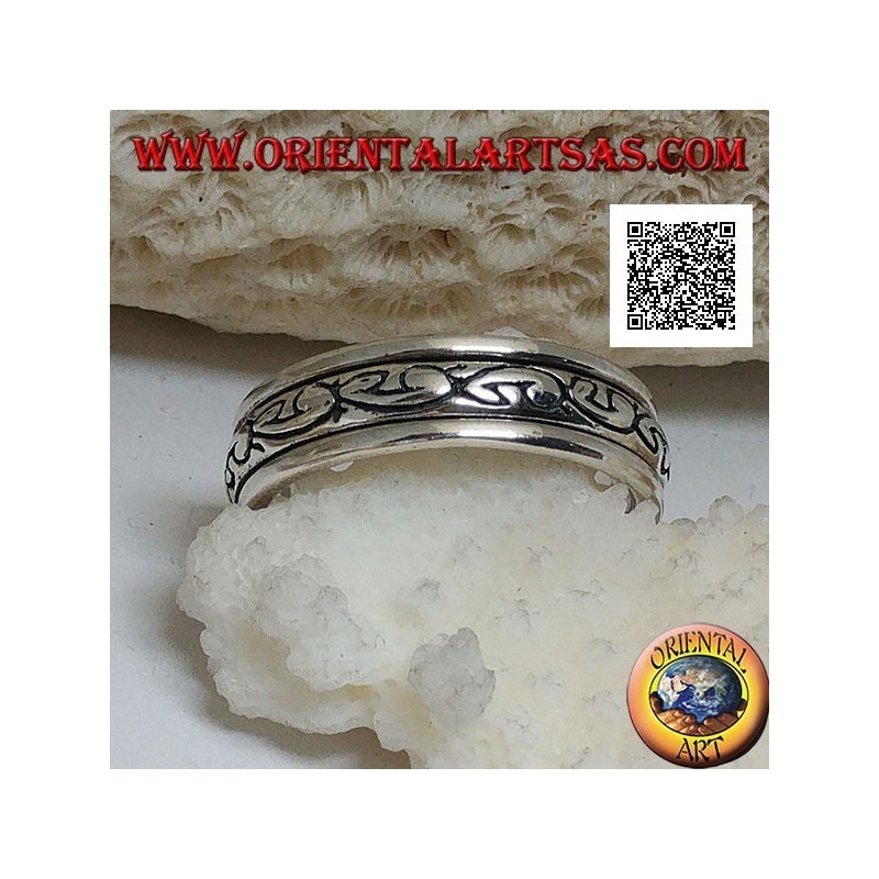 Anello fedina in argento girevole antistress, serie di U in grassetto tondeggiante incise
