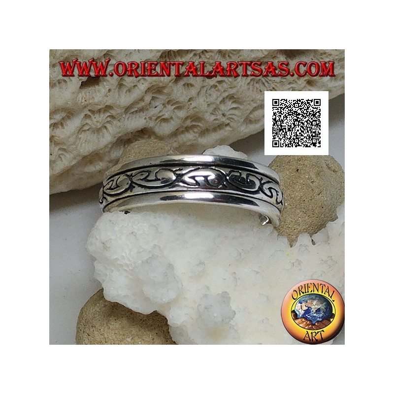 Anello fedina in argento girevole antistress, serie di U in grassetto tondeggiante incise