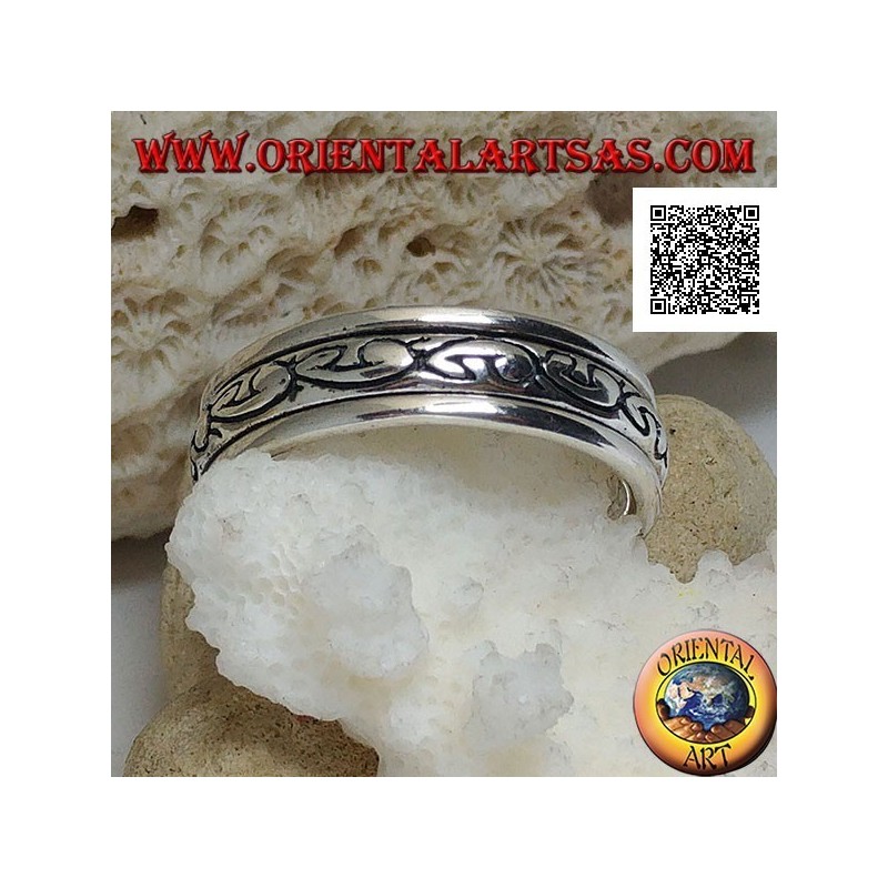 Anillo de plata giratorio antiestrés, serie de U en negrita redondeada grabada