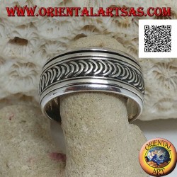 Anti-stress rotating silver ring, series of new or growing moons engraved