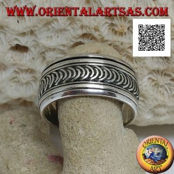 Anti-stress rotating silver ring, series of new or growing moons engraved