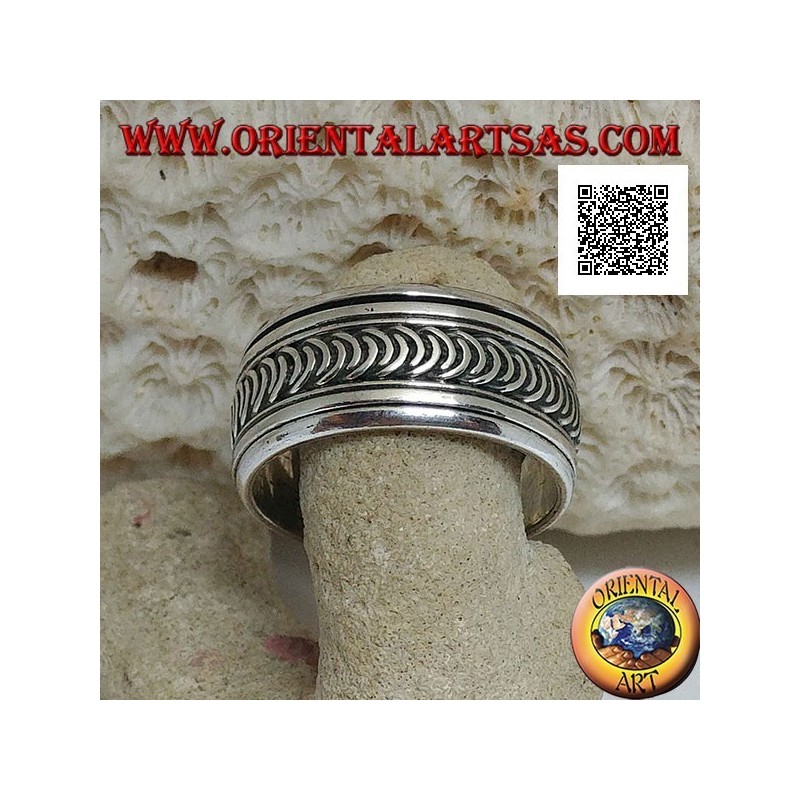 Anello fedina in argento girevole antistress, serie di lune nuove o crescenti incise