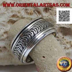 Anti-stress rotating silver ring, series of new or growing moons engraved