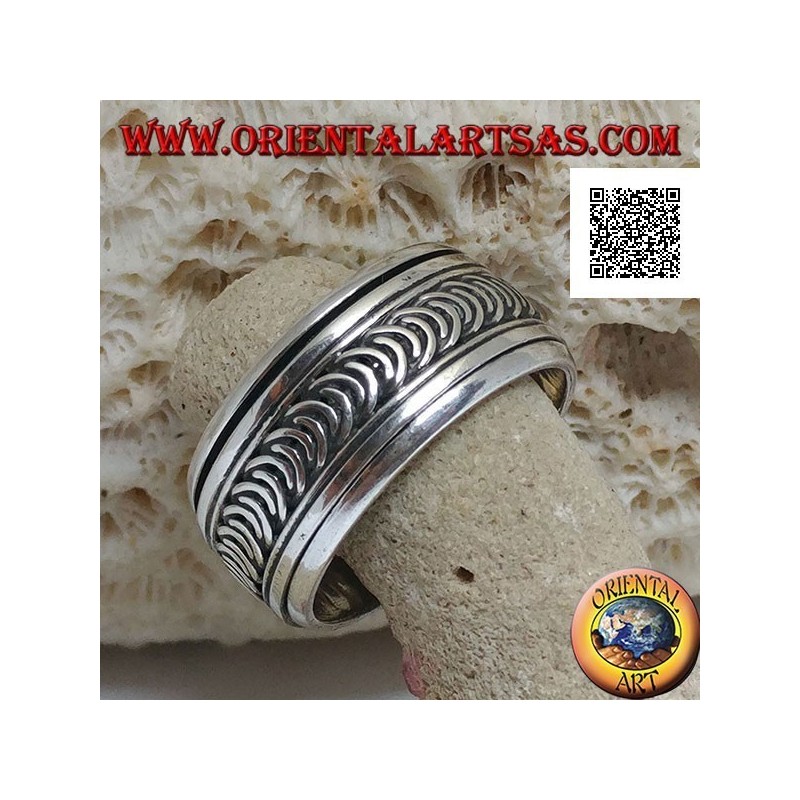 Bague en argent rotative anti-stress, série de lunes nouvelles ou en croissance gravées
