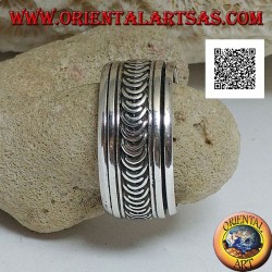 Anti-stress rotating silver ring, series of new or growing moons engraved