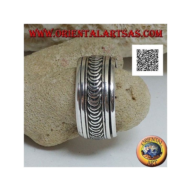 Anello fedina in argento girevole antistress, serie di lune nuove o crescenti incise