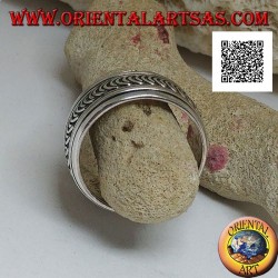 Anti-stress rotating silver ring, series of new or growing moons engraved