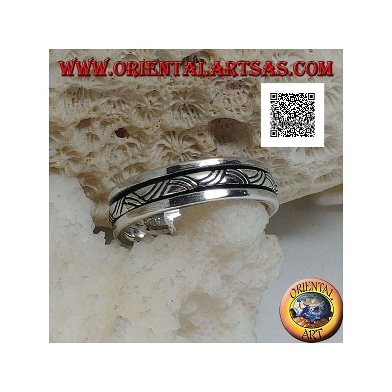 Anillo de plata giratorio antiestrés, entrelazado con tres líneas grabadas