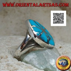 Anillo lanzadera plateado con turquesa dividido en ocho partes líneas plateadas